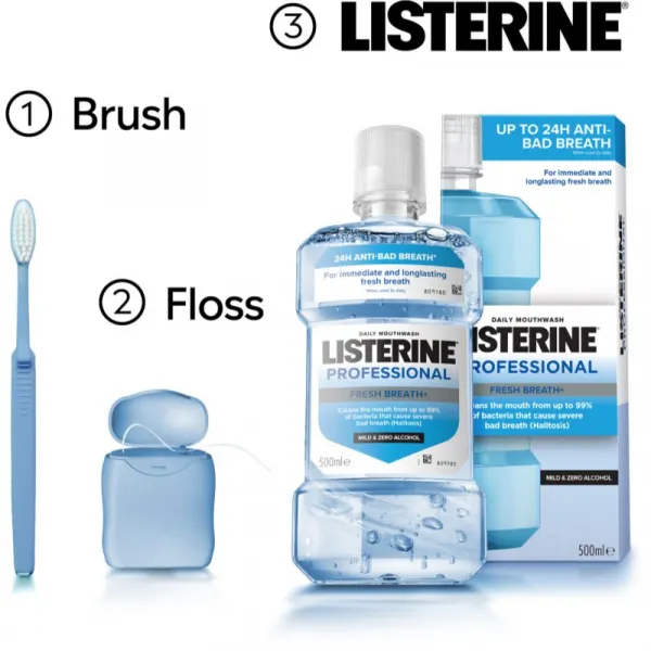 LISTERINE Professional fresh breath + ústna voda bez alkoholu 500 ml