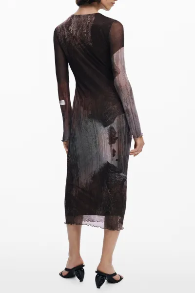 Šaty Desigual ABYSS LACROIX hnedá farba, midi, priliehavé, 25WWVK01