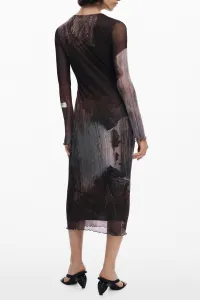 Šaty Desigual ABYSS LACROIX hnedá farba, midi, priliehavé, 25WWVK01