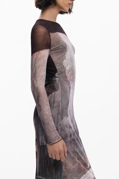 Šaty Desigual ABYSS LACROIX hnedá farba, midi, priliehavé, 25WWVK01