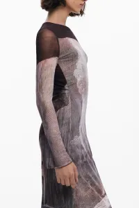 Šaty Desigual ABYSS LACROIX hnedá farba, midi, priliehavé, 25WWVK01