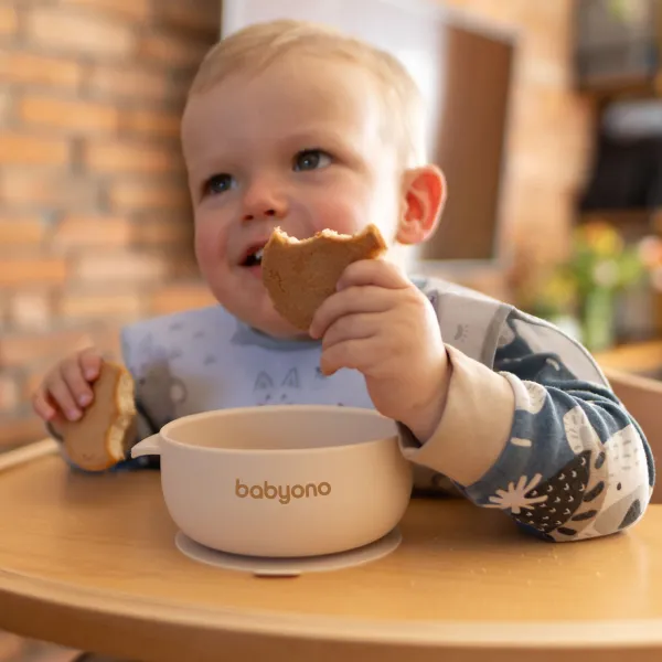 BABYONO Miska silikónová s prísavkou a viečkom béžová 6m+