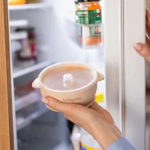 BABYONO Miska silikónová s prísavkou a viečkom béžová 6m+