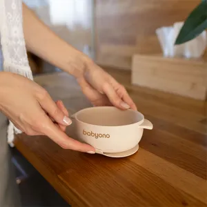 BABYONO Miska silikónová s prísavkou a viečkom béžová 6m+