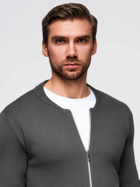 Trendy pánsky sveter na zips grafitový