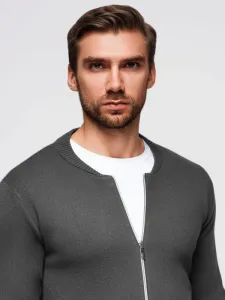 Trendy pánsky sveter na zips grafitový