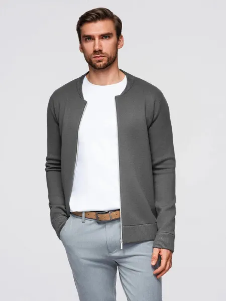 Trendy pánsky sveter na zips grafitový