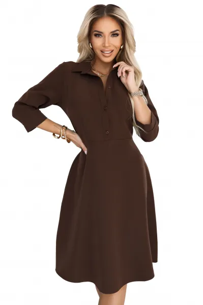 286-9 SANDY Flared shirt dress with belt - chocolate