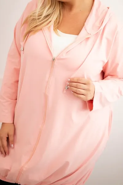 Legínovo Dámska bavlnená mikina Plus Size s kapucňou a zipsom cappuccino Farba: Svetlo hnedá, Veľkosť: UNI