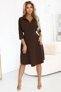 286-9 SANDY Flared shirt dress with belt - chocolate