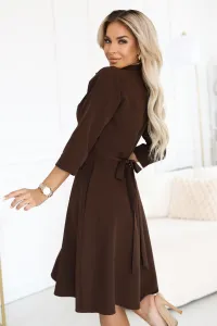 286-9 SANDY Flared shirt dress with belt - chocolate