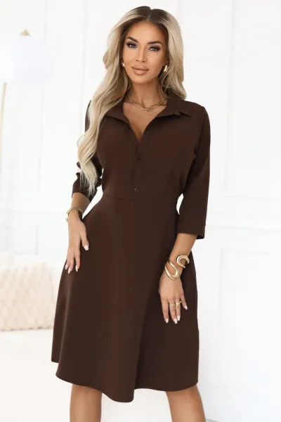 286-9 SANDY Flared shirt dress with belt - chocolate