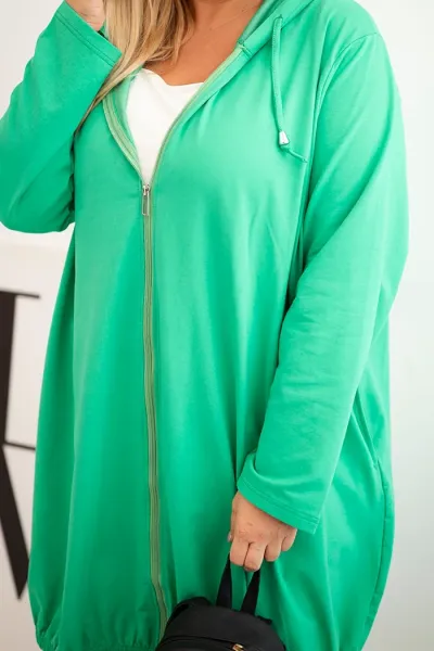 Legínovo Dámska bavlnená mikina Plus Size s kapucňou a zipsom cappuccino Farba: Zelená, Veľkosť: UNI