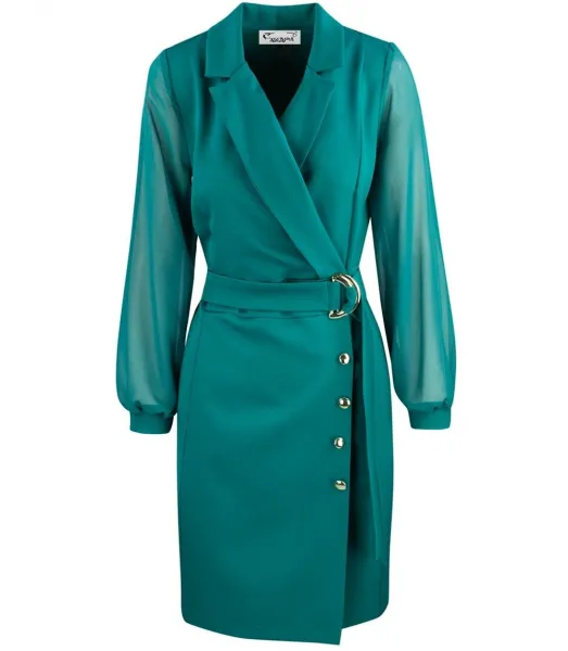 Pri Elegant navy cut dress Waist belt Gold buttons ARIEL