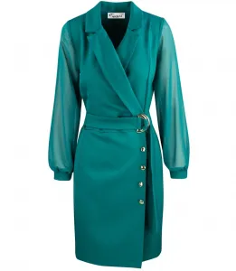 Pri Elegant navy cut dress Waist belt Gold buttons ARIEL