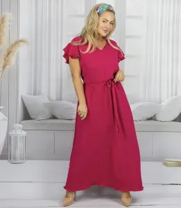 Pri Long dress tied at the waist with short sleeves with frill CELINA