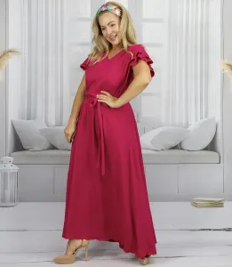 Pri Long dress tied at the waist with short sleeves with frill CELINA