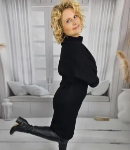 Pri Knitted midi dress with belt and bat sleeves ALENA