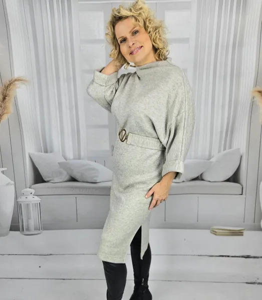 Pri Knitted midi dress with belt and bat sleeves ALENA