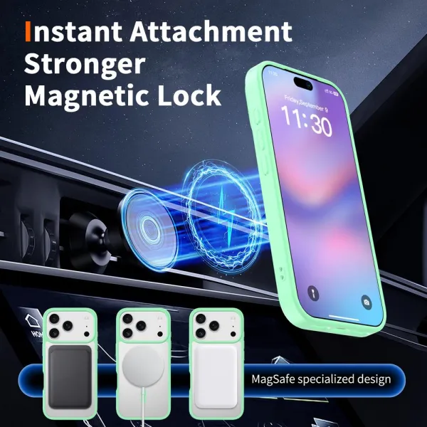JP MagFit Clear MagSafe obal s N52 magnetom, iPhone 17 Pro, zelený