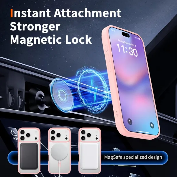 JP MagFit Clear MagSafe obal s N52 magnetom, iPhone 17 Pro, svetlo ružový