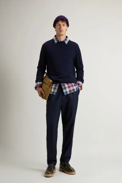 Sveter Woolrich Lambswool Crewneck Melton Blue