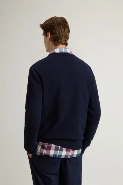 Sveter Woolrich Lambswool Crewneck Melton Blue