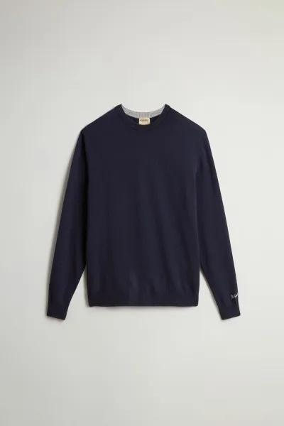 Sveter Woolrich Lambswool Crewneck Melton Blue