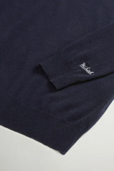 Sveter Woolrich Lambswool Crewneck Melton Blue