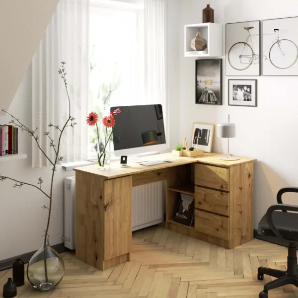 Ak furniture Rohový písací stôl B20 155 cm dub artisan pravý