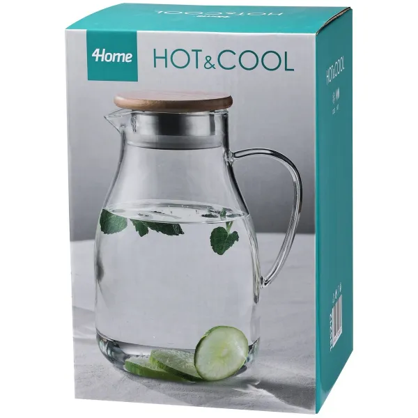 4Home Sklenený džbán s viečkom Bamboo Hot&Cool, 1,7 l