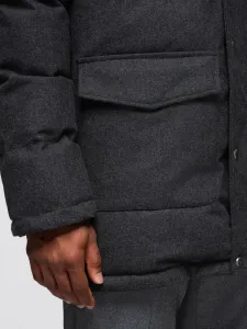 Ombre Men's long warm parka jacket with wool - black melange