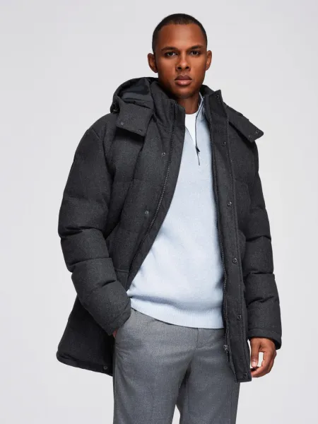 Ombre Men's long warm parka jacket with wool - black melange