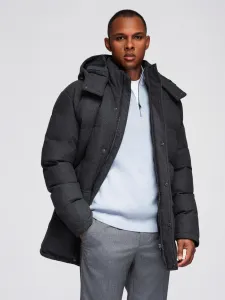 Ombre Men's long warm parka jacket with wool - black melange