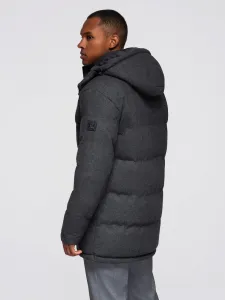 Ombre Men's long warm parka jacket with wool - black melange