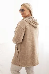 Legínovo Dámska mikina Plus Size batikovaná s kapucňou a vreckami v ťavej farbe Farba: Hnedá, Veľkosť: UNI