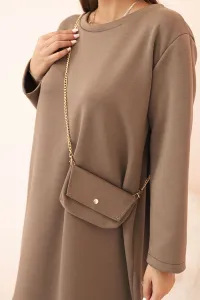 Legínovo Dámske viskózové šaty Plus Size s kabelkou na reťazi béžové Farba: Olivová, Veľkosť: UNI