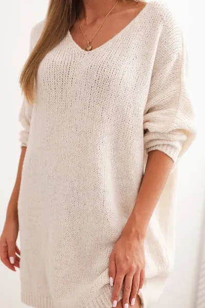 Legínovo Dámske šaty Plus Size z vlny s výstrihom do V tmavo béžové Farba: Svetlobéžová, Veľkosť: UNI