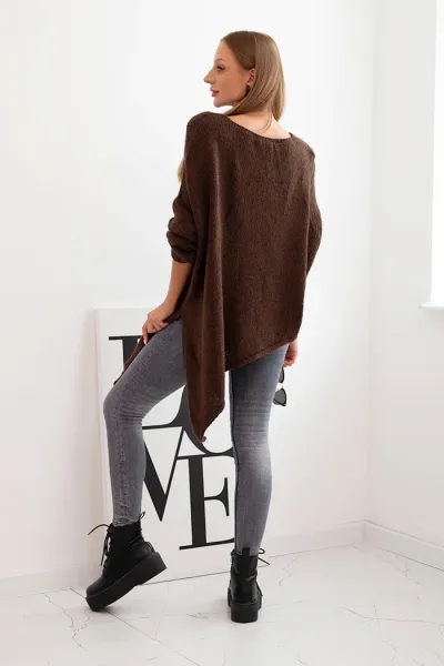Legínovo Asymetrický vlnený dámsky sveter Plus Size s V výstrihom čierny Farba: Hnedá, Veľkosť: UNI