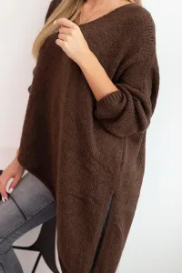Legínovo Asymetrický vlnený dámsky sveter Plus Size s V výstrihom čierny Farba: Hnedá, Veľkosť: UNI