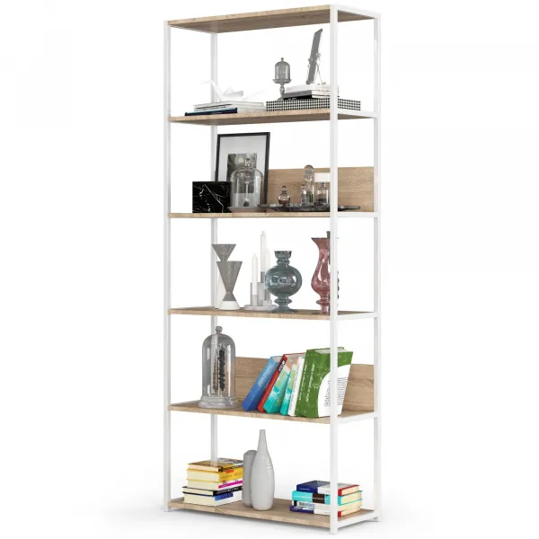 Ak furniture Knižnica Loft s kovovým rámom 80 cm biela/dub sonoma