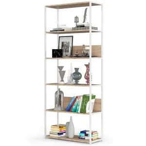 Ak furniture Knižnica Loft s kovovým rámom 80 cm biela/dub sonoma