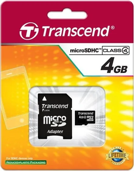Karta TRANSCEND MicroSDHC 4GB Class 4 + adaptér