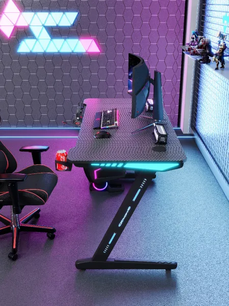JAKS Herný stôl s RGB osvetlením čierny 140 cm BG04