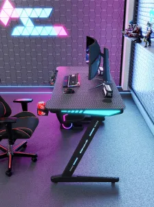 JAKS Herný stôl s RGB osvetlením čierny 140 cm BG04
