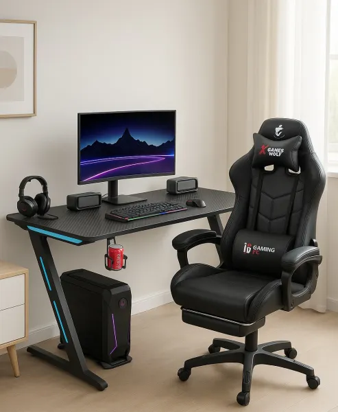 JAKS Herný stôl s RGB osvetlením čierny 140 cm BG04