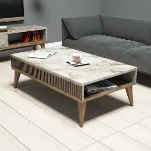 Konferenčný stolík Milan - Walnut, White Marble