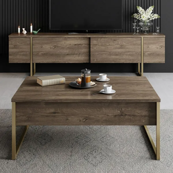 Konferenčný stolík Luxe - Walnut, Gold