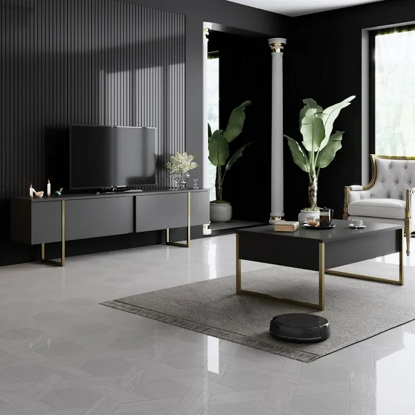 Konferenčný stolík Luxe - Anthracite, Gold