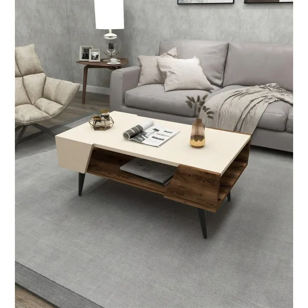 Konferenčný stolík Aren - Beige, Light Walnut